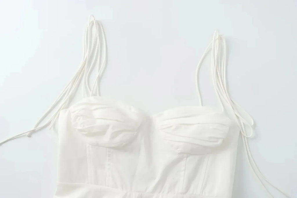 White Smocked Strappy Camisole Women's Sexy Sleeveless Ruffle Slim Bra Solid Color Streetwear Y2k Women's Tops Camisole