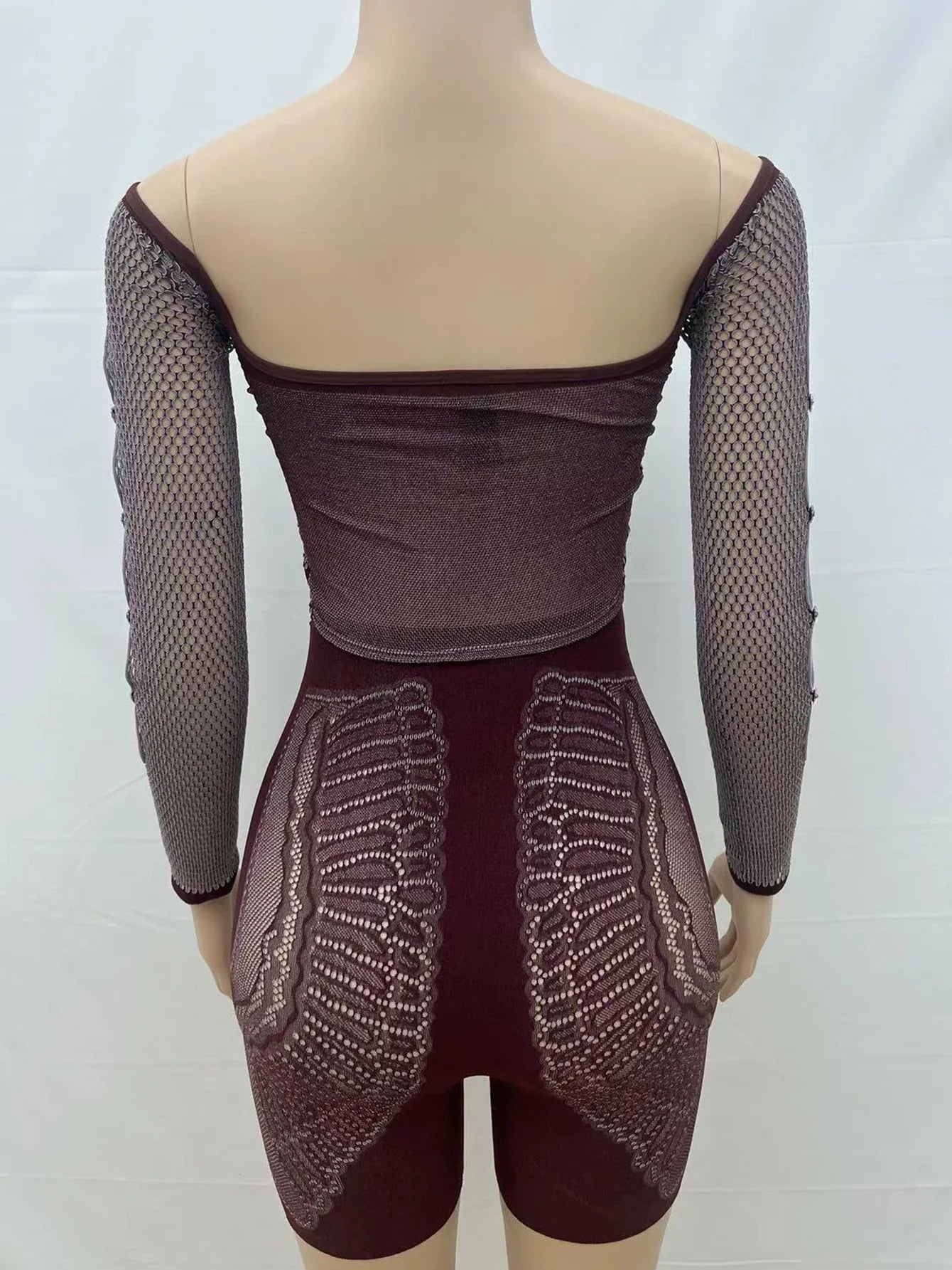 Sexy See Through Rhinestone Jumpsuit Women Pants Summer Bodycon Romper Jumpsuit Woman Long Sleeve