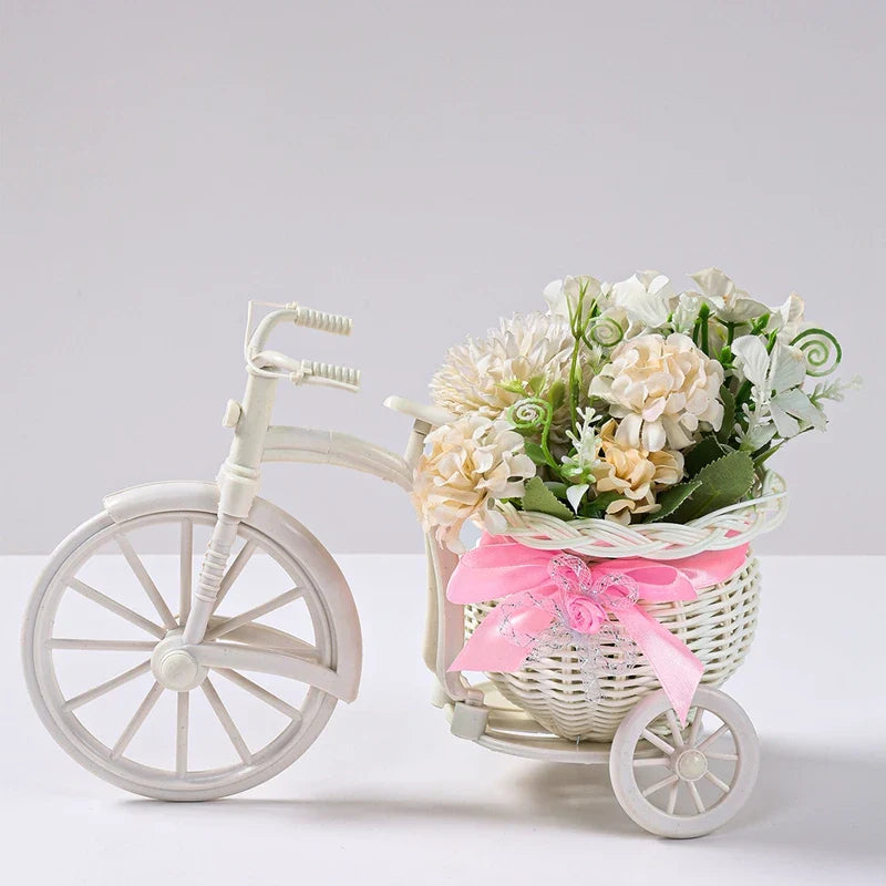 Plastic Flower Basket Vase Pink Tricycle Bicycle Model Home Garden Wedding Party Decor Romantic Cute Decor Figurines Miniatures