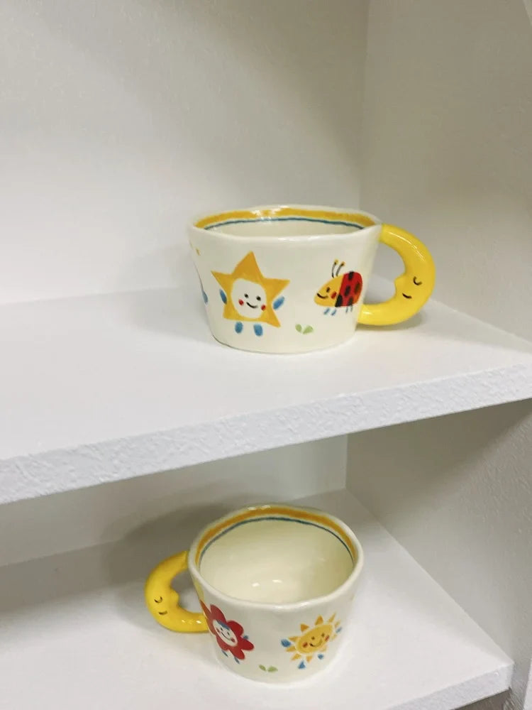 Korean Style Cute Hand-painted Handle Mug Personalized Good-looking Ceramic Cup