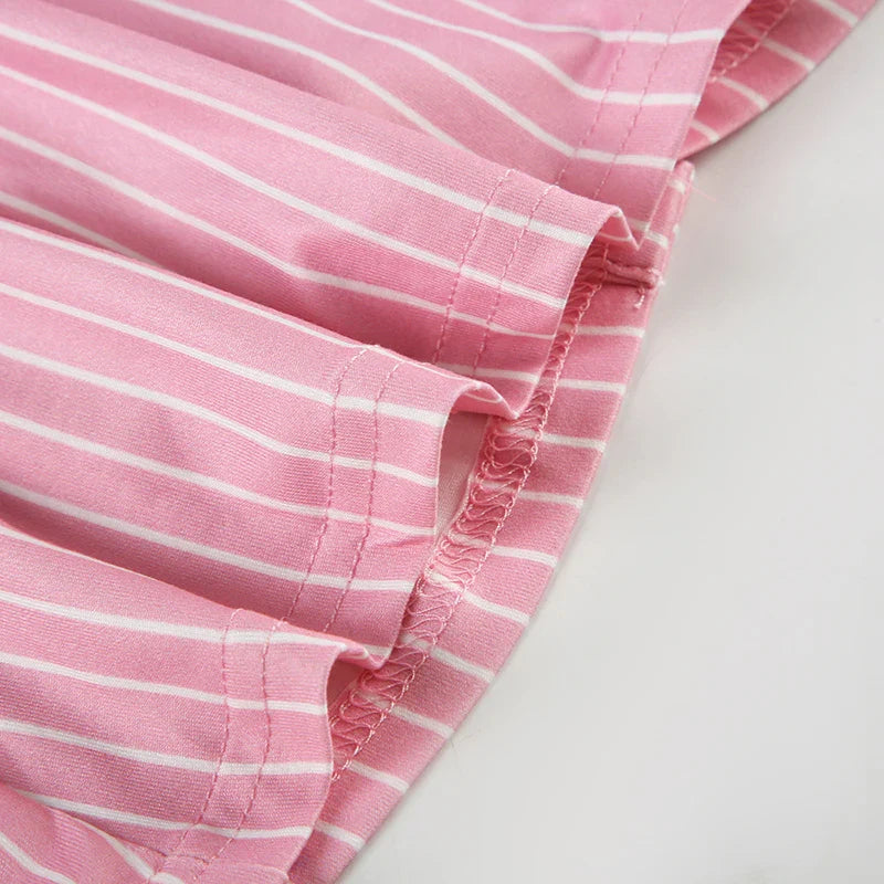 Stripe Short Sleeve Shirts For Women Button Up Turn Down Collar Slim Simple Casual Preppy Tops Basic Summer Tees