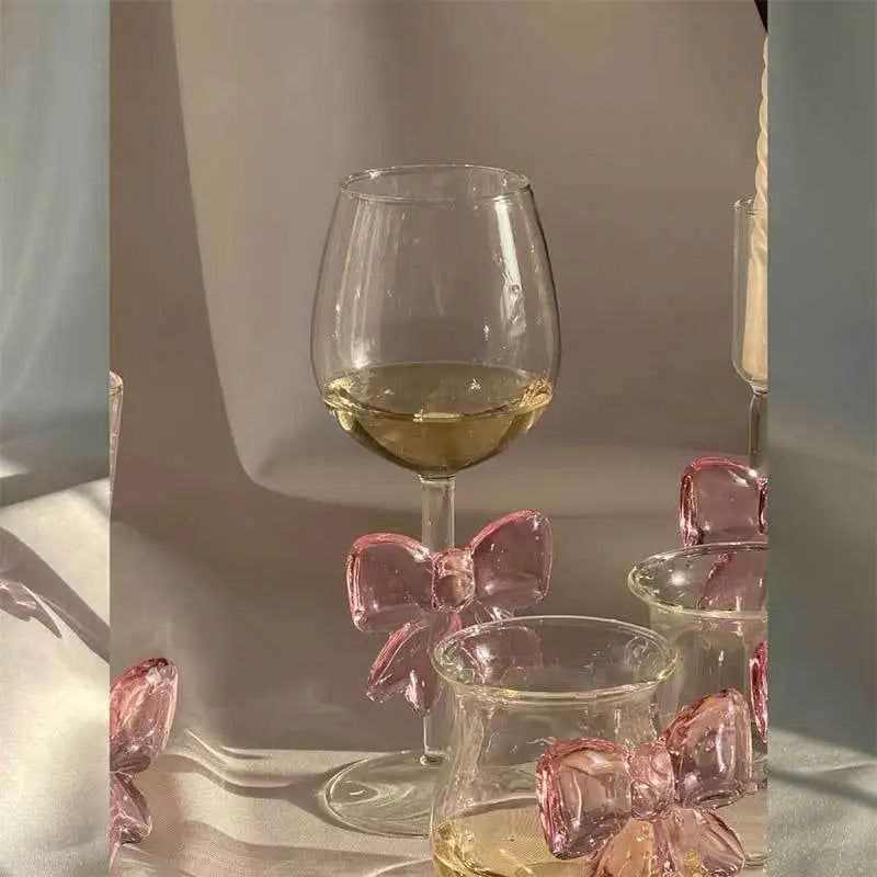 Pink Bow Series High Glass Cup, Butterfly Candlestick Romantic Champagne Wine