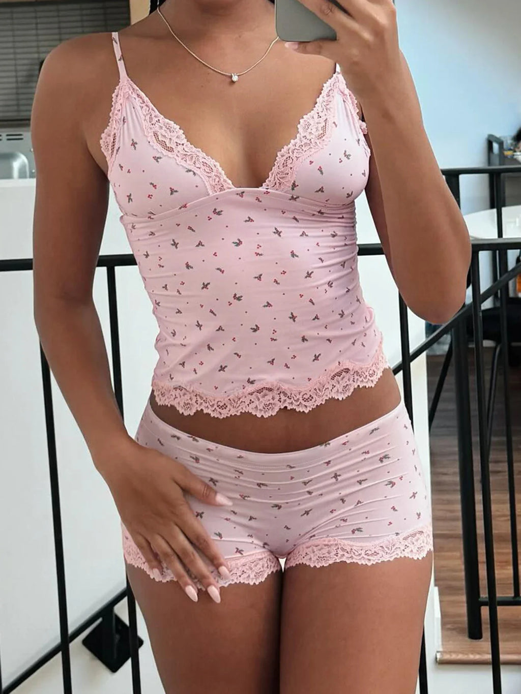 Floral Print Women's Set Camisole + Short Pants