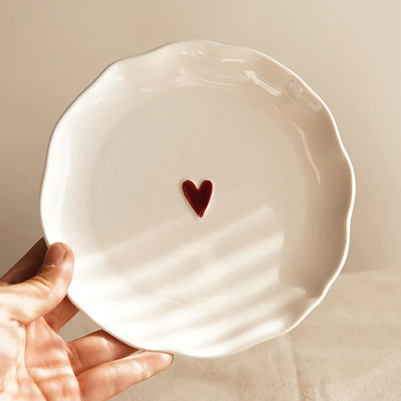 Embossed Love Plate Irregular Design Dessert Cake Plates Exquisite Ceramic Tableware