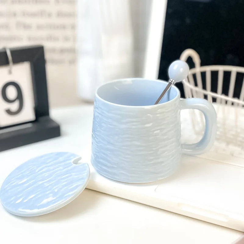 Rock-patterned Ceramic Mugs with Spoons