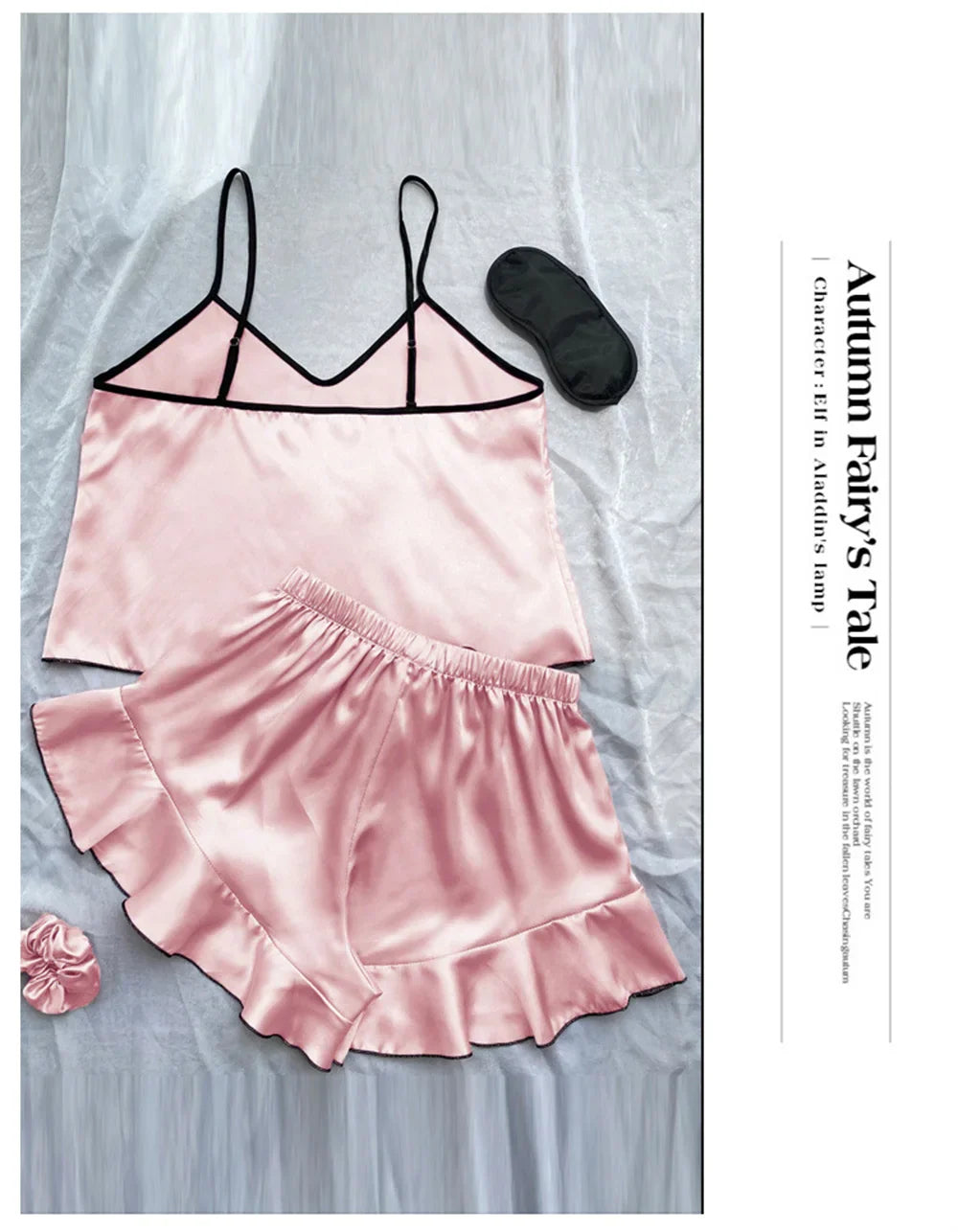 Women's Smooth Satin Pajamas V-Neck T-Shirt Ruffled Edges And Bow Shorts Simple And Breathable Pajama Set