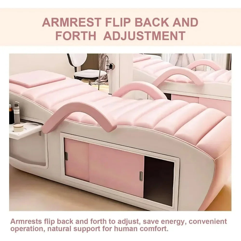 Electric Massage Table & Facial Bed Includes Pink Striped Bed Design,Spa Beauty Bed with Open Storage Dividers, Reversible