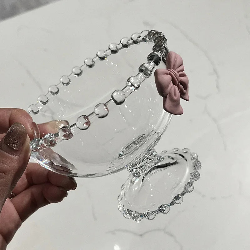 Creative Bowknot Transparent Glass Cup Dessert Goblet Glass Bowl