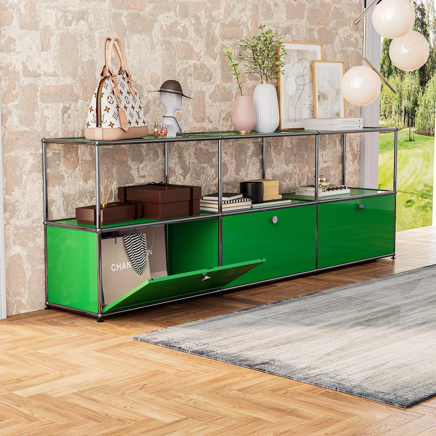 Modular Combination Storage Cabinet Middle Multi-function Haller Stainless Steel Structure with Door Furniture