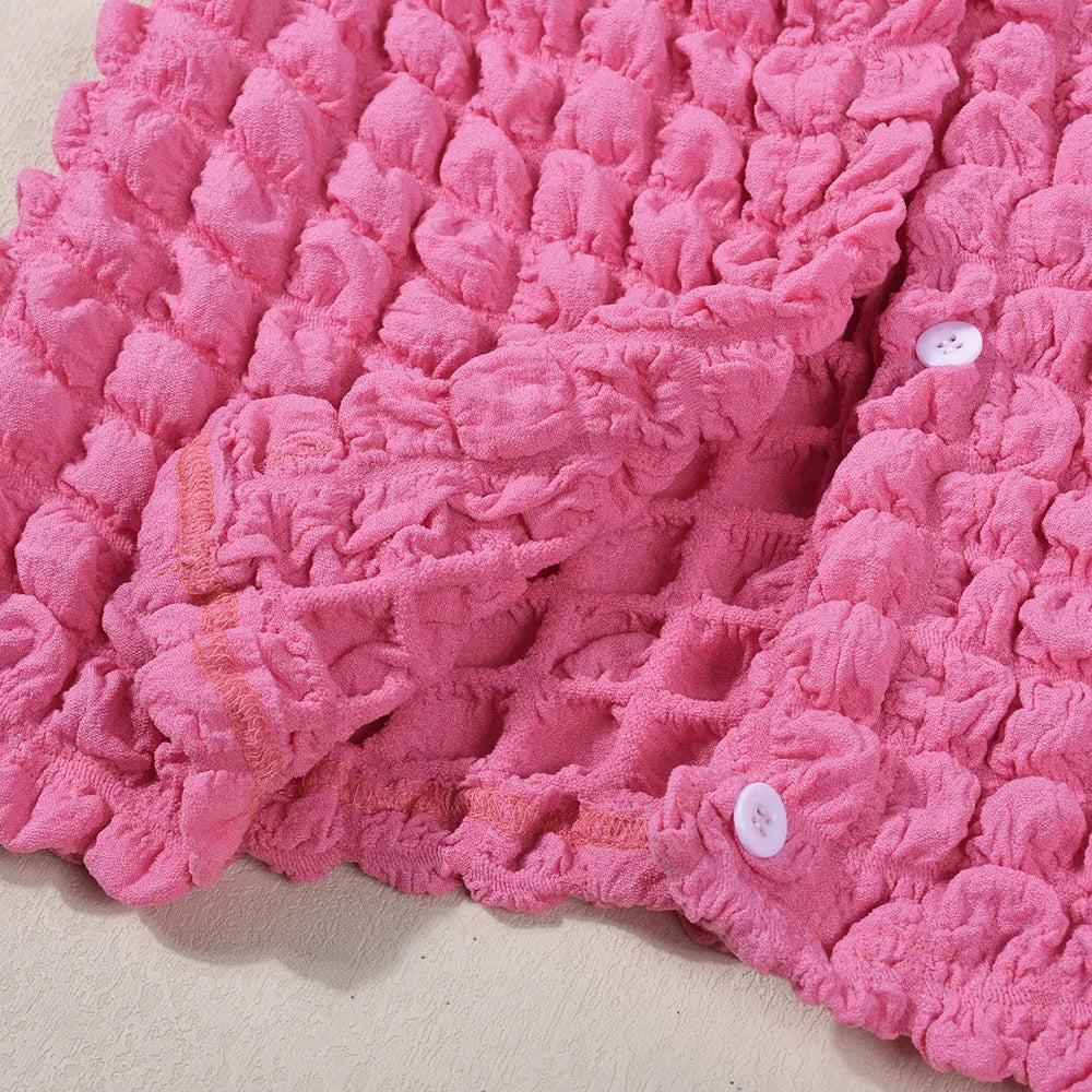 Cute 2 Two Piece Set Women Skirt Long Sleeve Button Top+Mini Skirt