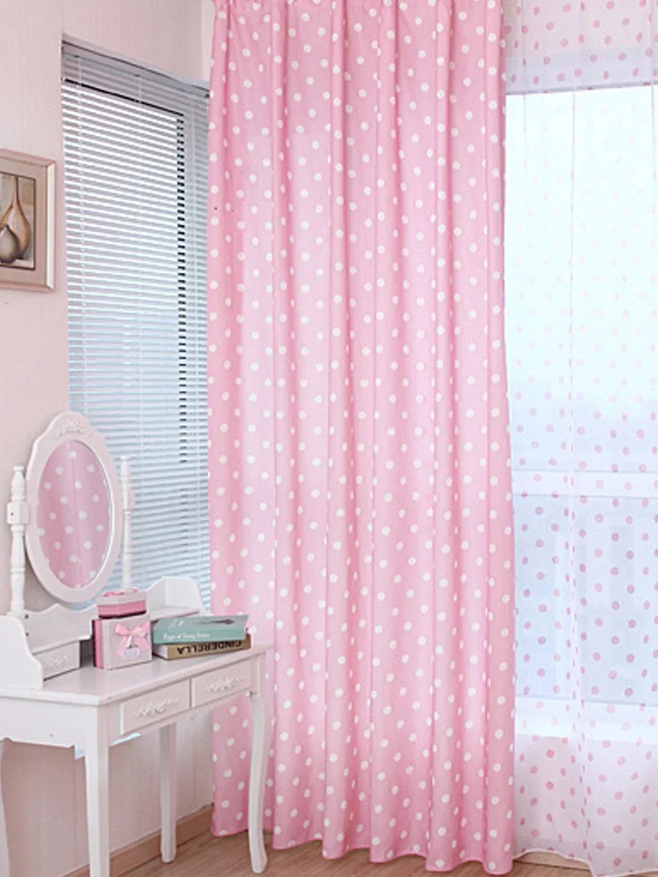 Pink White Polka Dot Curtain Style Round Dot Curtain Living Room Bedroom