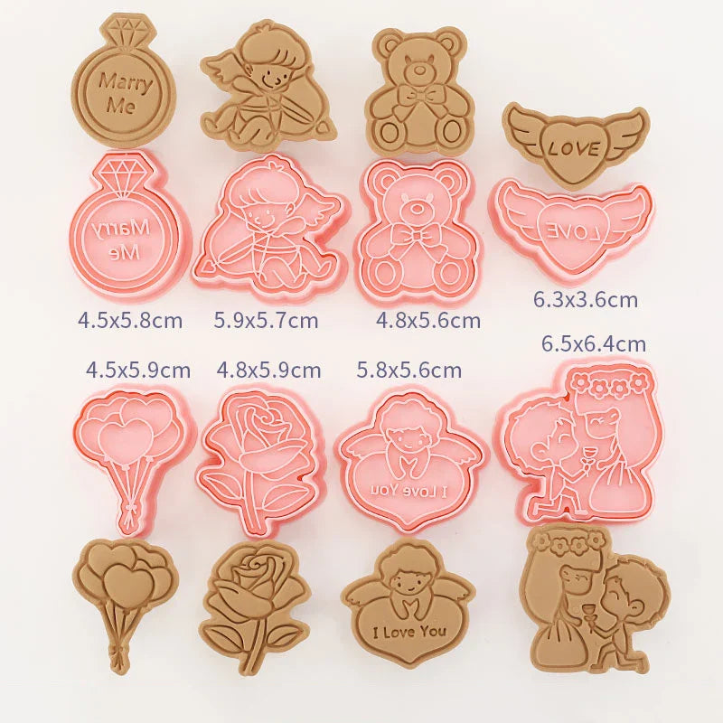 Cookie Cutters Plastic 3D Cute Cartoon Pressable Biscuit Mold Cookie Stamp Kitchen Baking Pastry Bakeware 8 Pcs/set