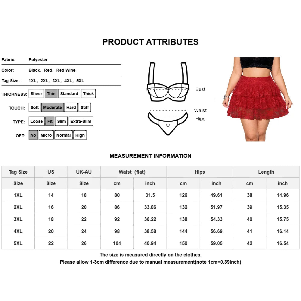Lace Multi-layer Cake Hot Girl Sexy Mini Skirt Fashion Korean Slim Female Clothing High Waisted Plus Size Women Skirt