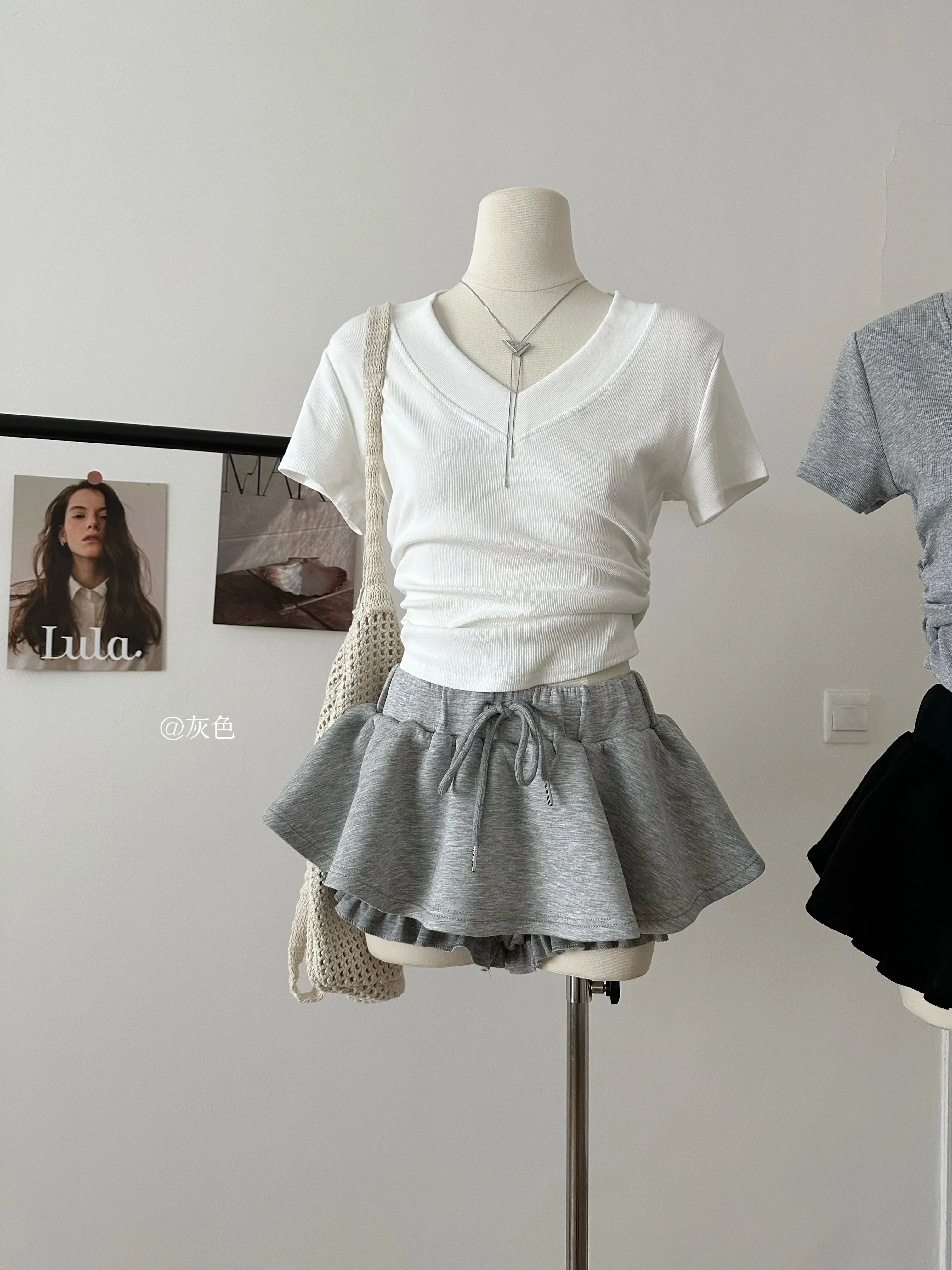 Women Preppy Elastic Waist Mini Skirt 2000s Coquette Design Shorts