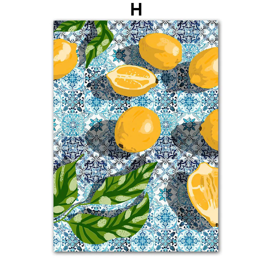 Garden Lemon Fruit Flower Plants Abstract Illustration Poster And Prints Wall Art Canvas Painting Pictures For Decor