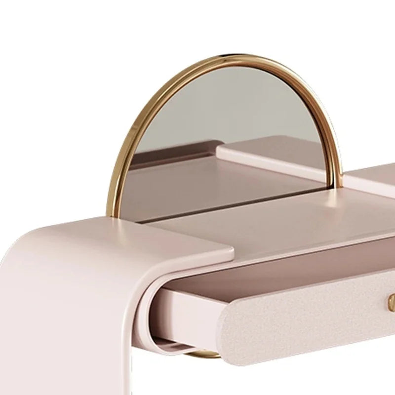 Modern Pink Makeup Table Cabinet with Mirror and Drawer Minimalist Wood Dresser Furniture