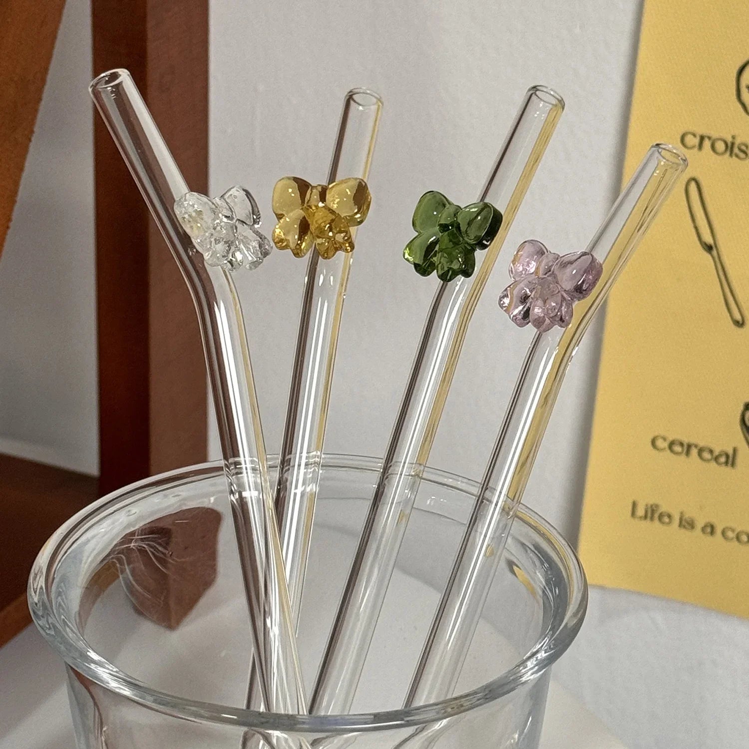 Reusable Glass Straw With Bowknot Drinking Straw