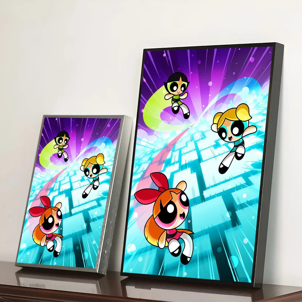 Cartoon P-Powerpuff Girls Poster Self-adhesive Art Waterproof Paper Sticker Wall Decoration