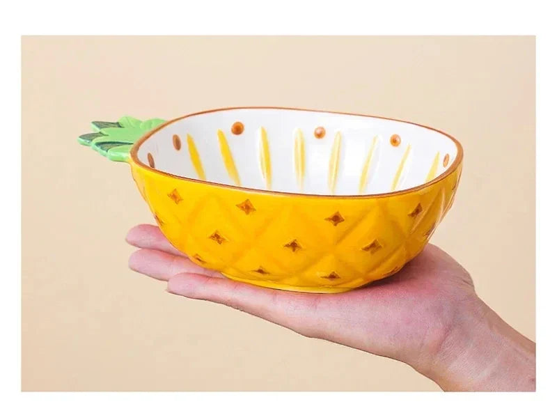 Hand Painted Fruit Shape Cute Fruit Salad Plate Creative Ceramic Bowl Pineapple Strawberry Lemon Ceramic Cutlery