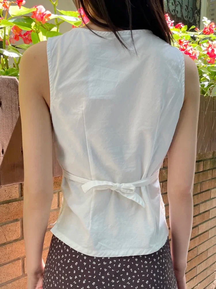 Women White Deep V Neck Tanks Summer Ladies Soft Sexy Cotton Slim Tank Tops Female Vintage Solid Sweet Vest