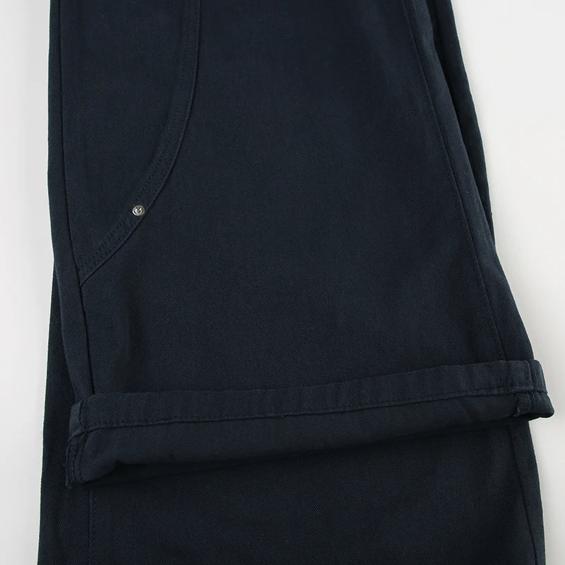 Casual Loose Rivet Jeans Wide Leg Pants Basic Low-Waisted Straight Pants Streetwear