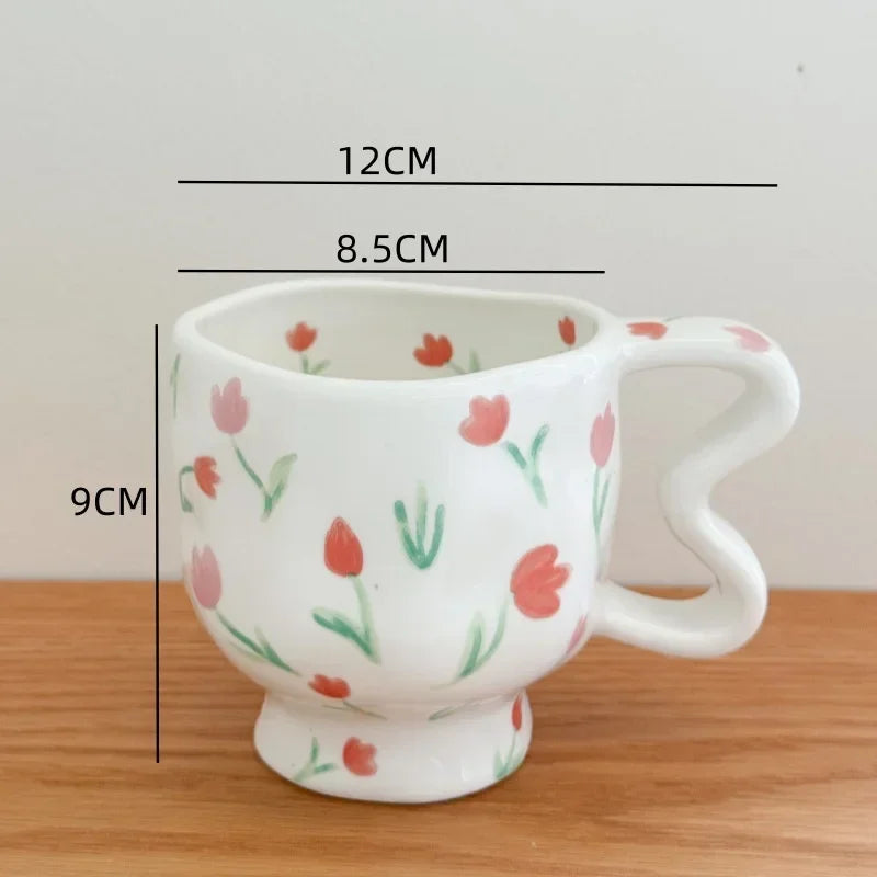 Ceramics Mug Cute Flower Pattern High Footed
