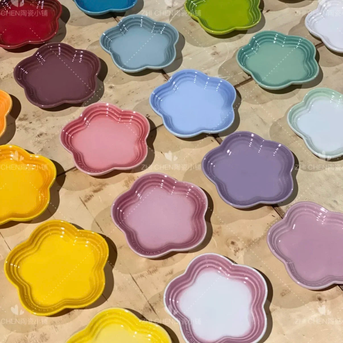 French Flower Shaped Small Plate Colored Ceramic