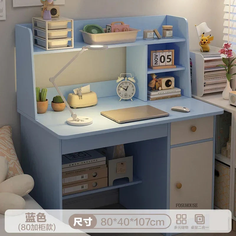 Girl Pink Bookshelf and Bookcase Integrated Study Desk with Storage Gaming Table Modern Office Furniture