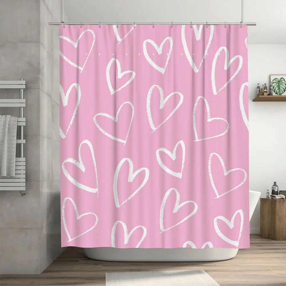 Pink Heart Shower Curtain Waterproof Bathroom Accessory