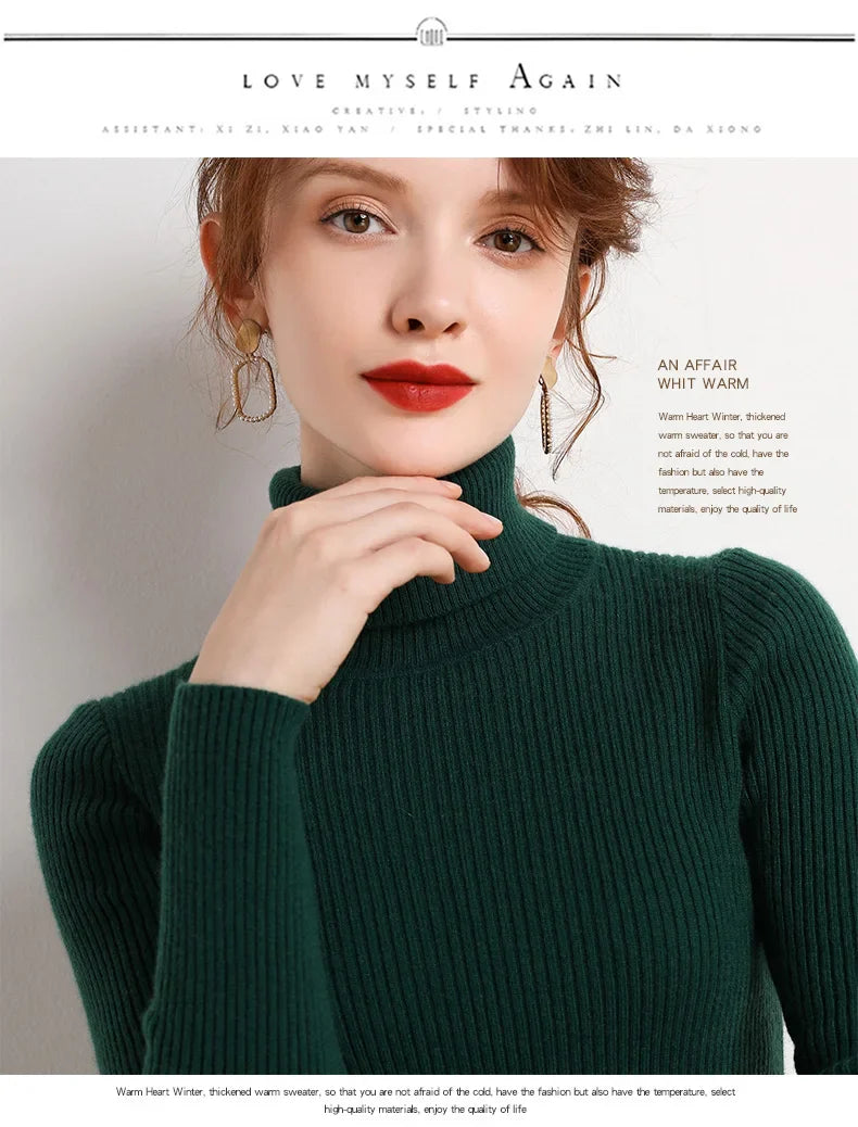 Women Fall Turtleneck Sweater Knitted Soft Pullovers Cashmere Jumpers Basic Soft Sweaters For Women Autumn Winter