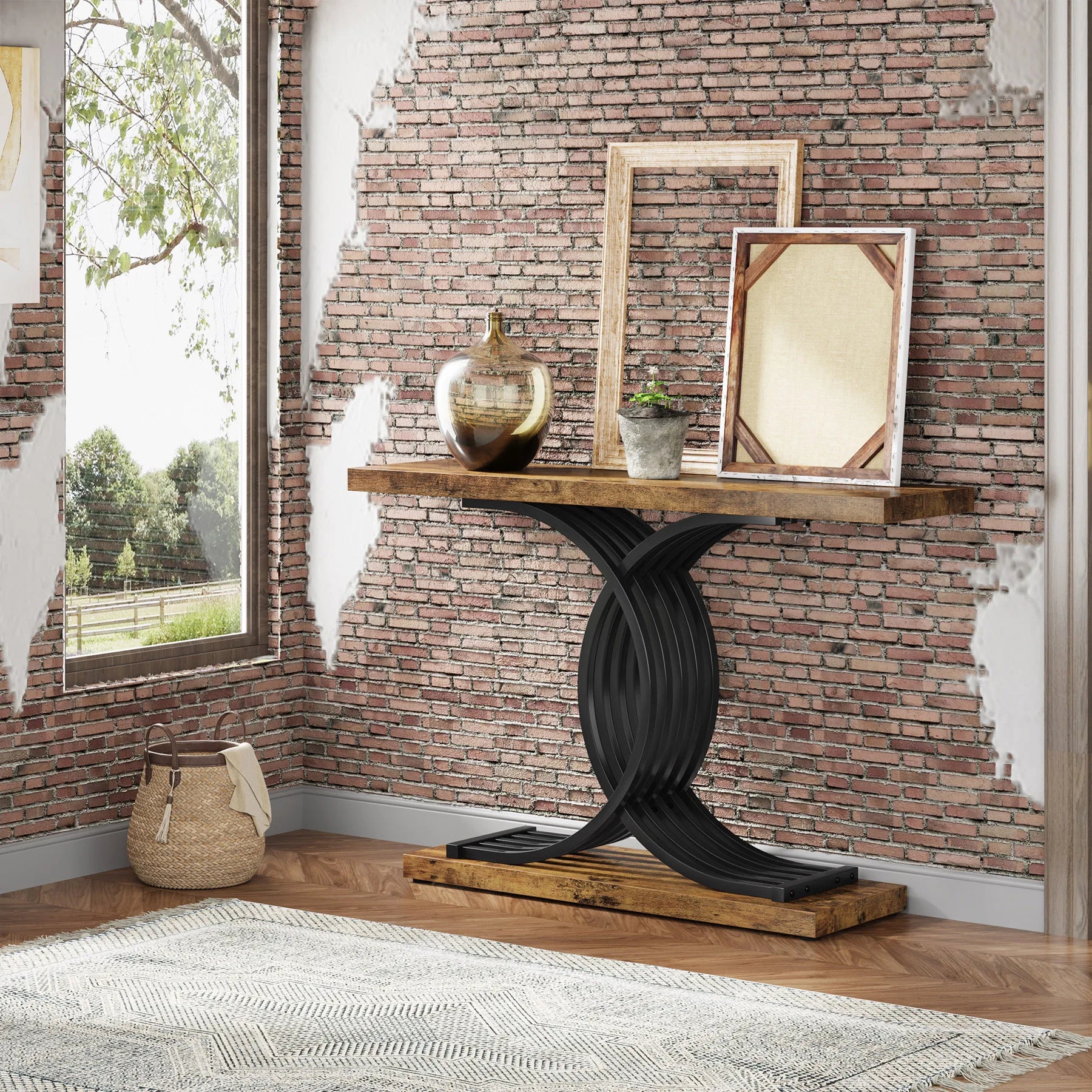 Tribesigns Gold Entryway Table, Modern 39-Inch Console Faux Marble Narrow Wood Sofa with Geometric Metal Legs