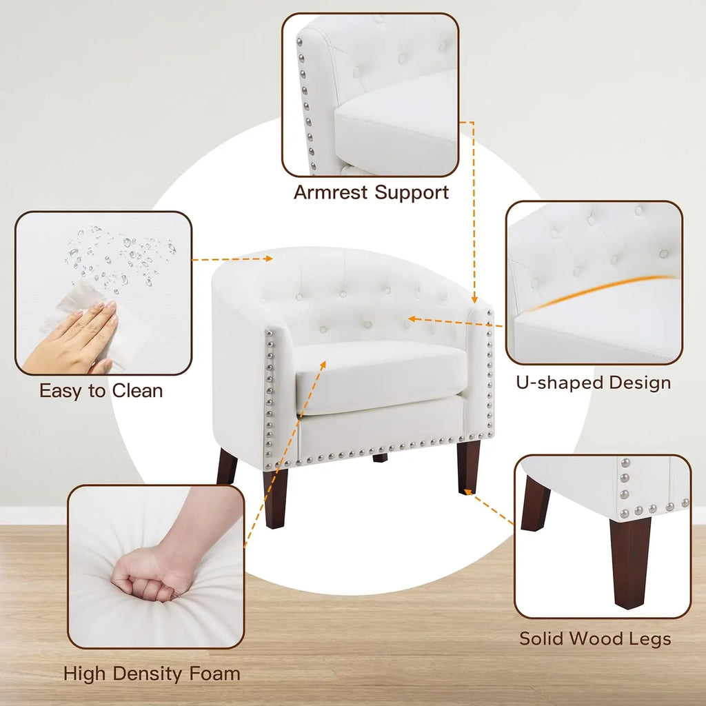 Comfy Accent Barrel Chairs Set of 2, Faux Leather Club Armchair