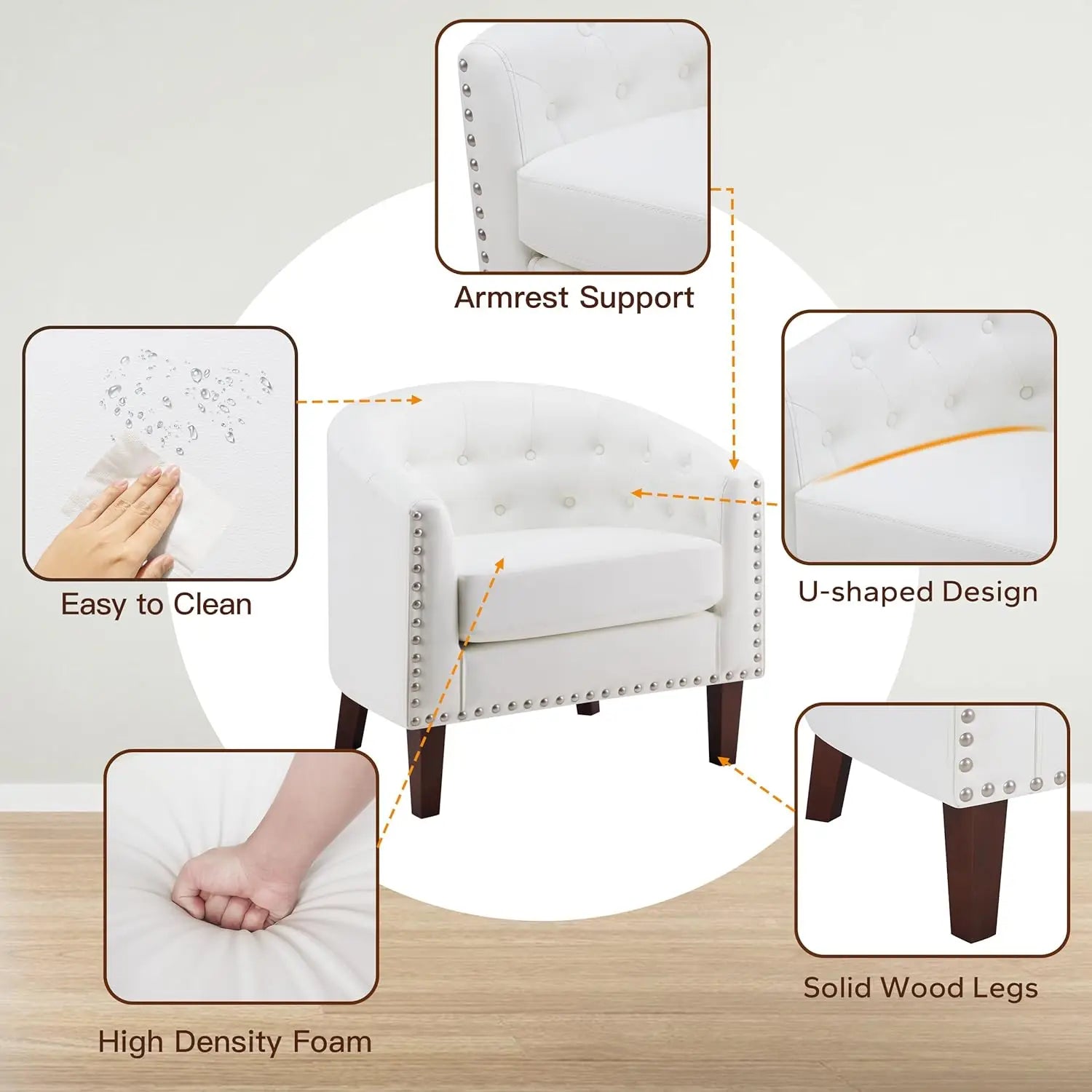 Comfy Accent Barrel Chairs Set of 2, Faux Leather Club Armchair