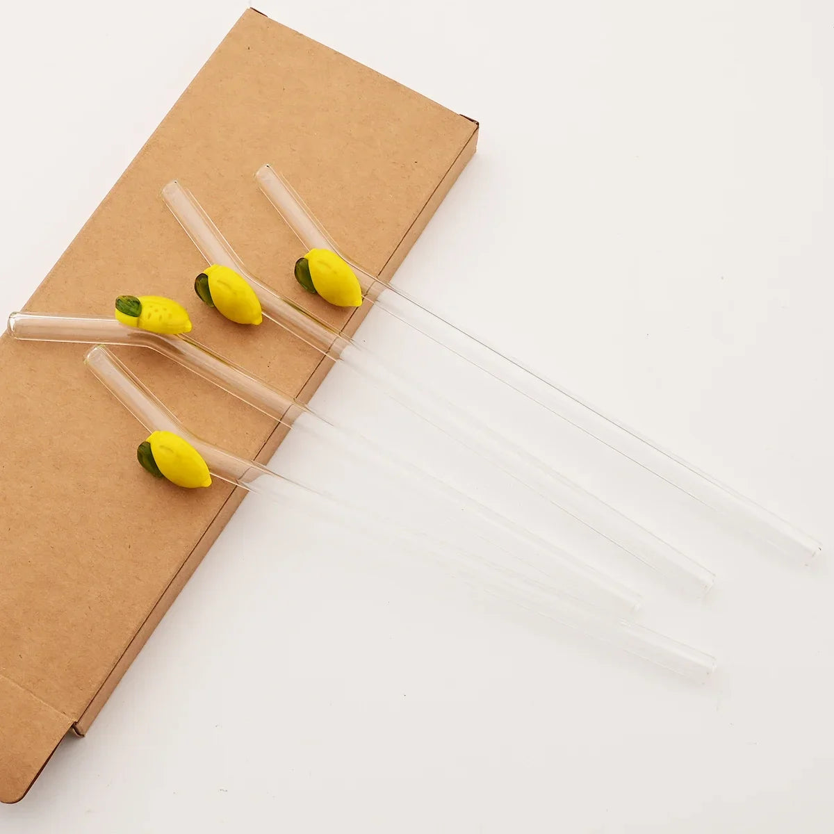 Lemon Glass Bent Straw Set with Brush 2/4/6/8pcs Drinkware