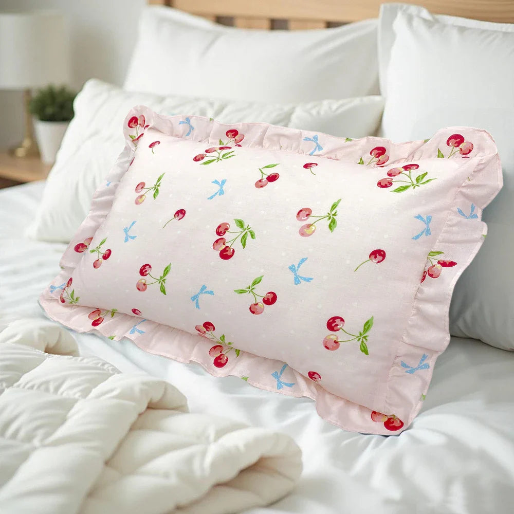 Printed Pink Pillow Case Cute Single Pillowcases Adorable Cherry Pillow Cover