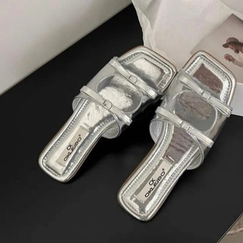 Women Bow Flat Open Toe Flat Slippers