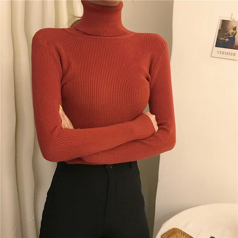 Women Fall Turtleneck Sweater Knitted Soft Pullovers Cashmere Jumpers Basic Soft Sweaters For Women Autumn Winter
