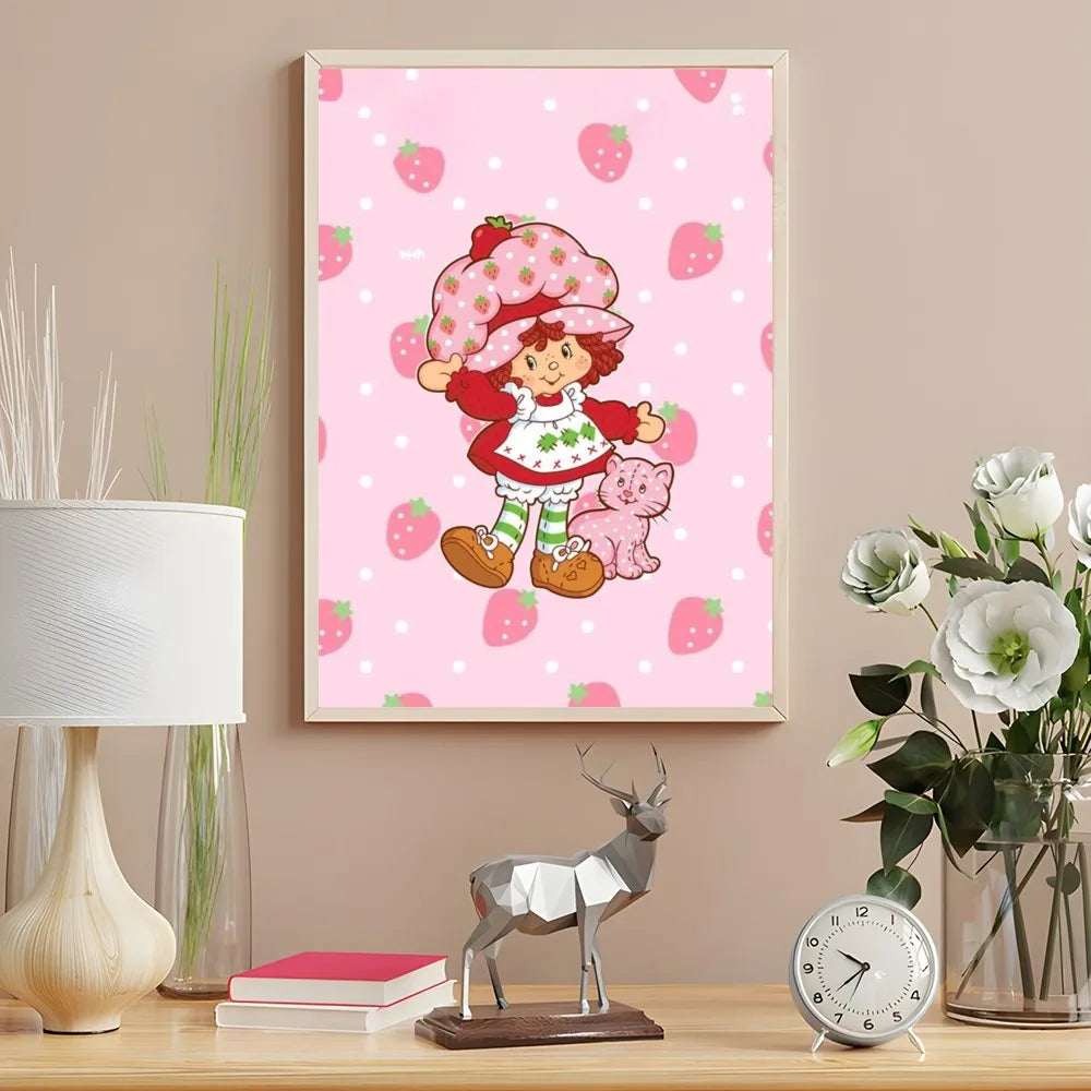 Cartoon Strawberry Shortcake Poster Cute Pink Room Decor Printing Home Decoration Waterproof Bathroom Room BedRoom Posters