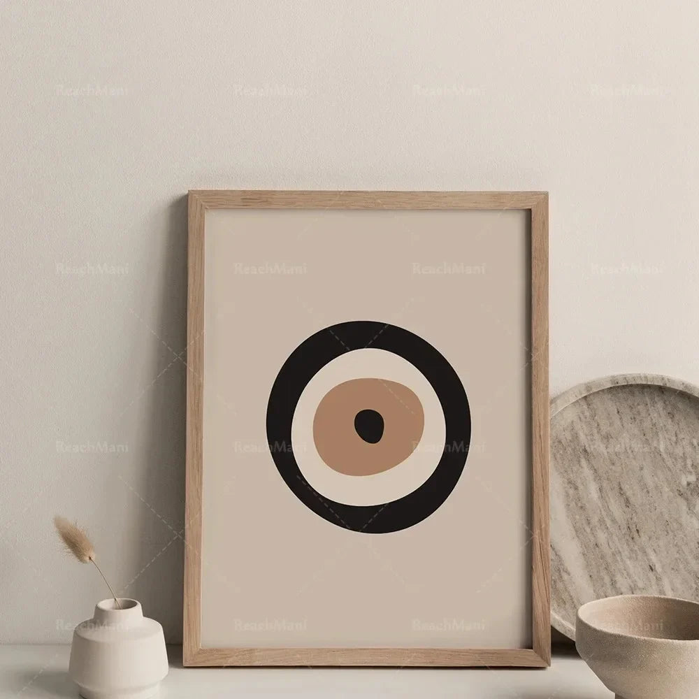 Traditional Evil Eye Flowers Pink Wall Art  MidCentury Modern Boho Decor Minimalist Digital Print Printable Canvas Painting