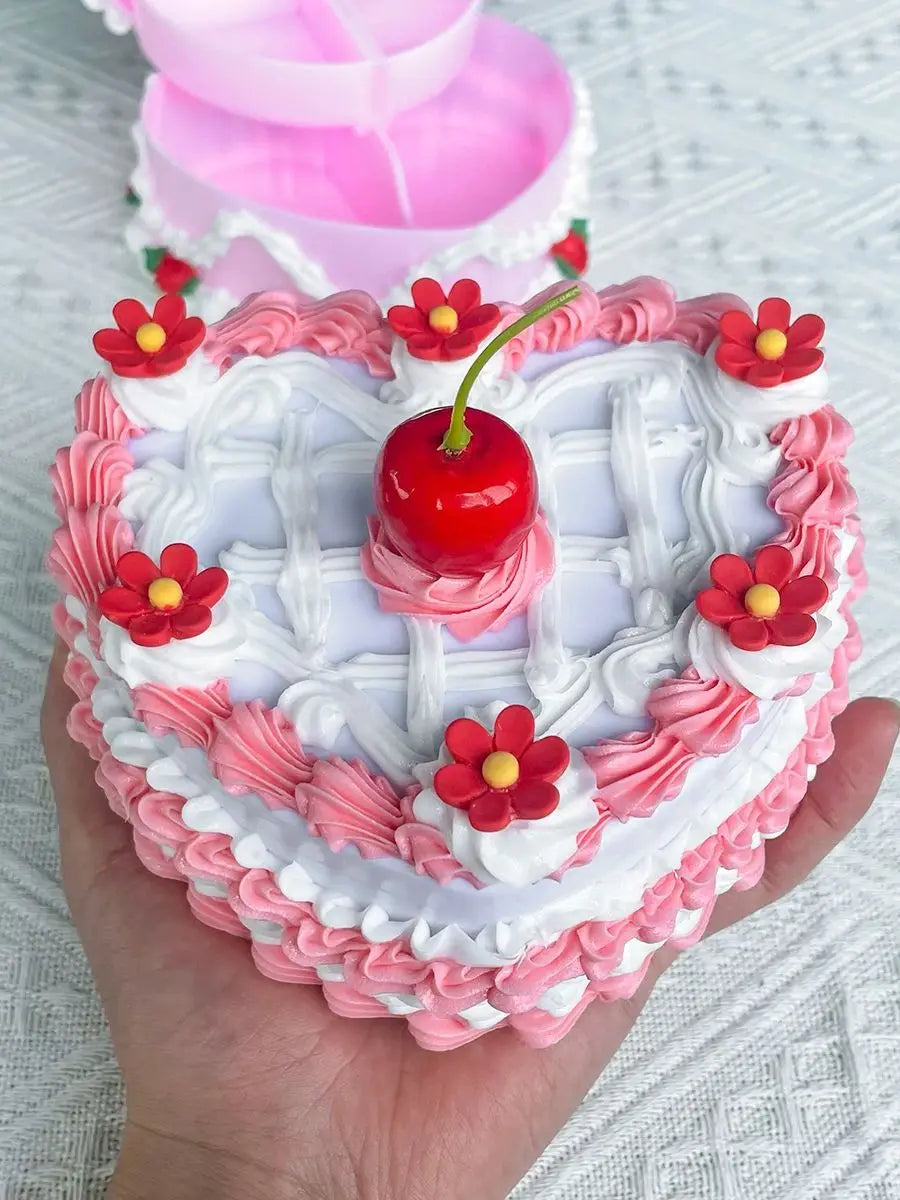 Room Decor Aesthetic Heart Shaped Jewelry Box for Girls, Fake Pink Cake, Cute Kawaii Decorative Storage Room Decor