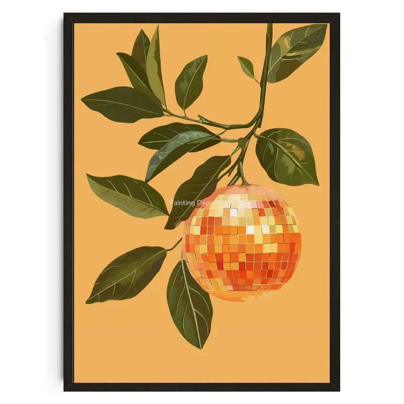 Retro Abstract Fruit Disco Ball Orange Miorrorball Creative Poster Canvas Paintings Wall Art Pictures