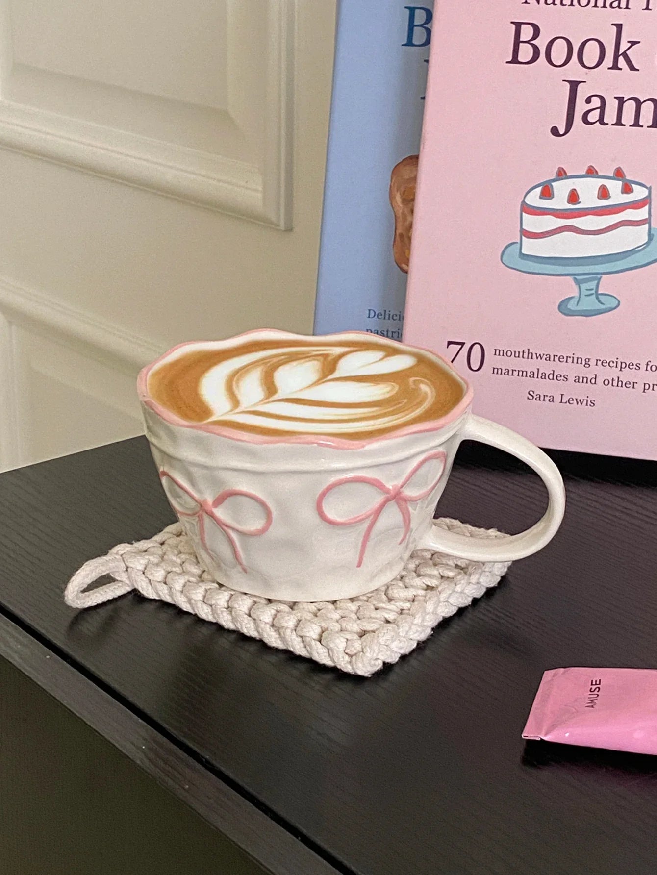 Ceramic Bow Mug, Exquisite and Simple Bow Large Capacity Couple Cup