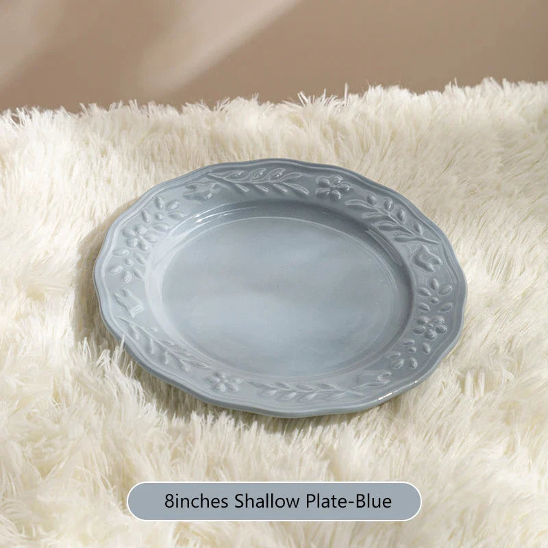 Glossy Solid Ceramic Serving Plate Floral Print Cute Bowl Versatile Dishes Simple Kitchen Tablewares