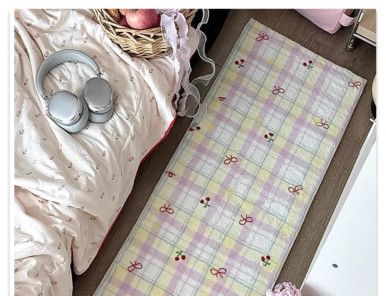 Floor Mat Runner Rugs Striped Bow Carpet Soft Fluffy Long Foot Mats Cute Sweet Home Decoration Carpets