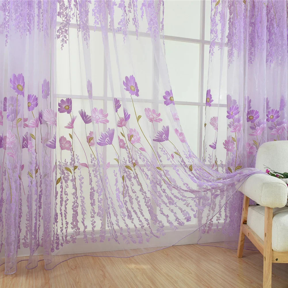 Floral Tulle Sheer Curtains for Living Room Lace Embroidered Romantic Princess