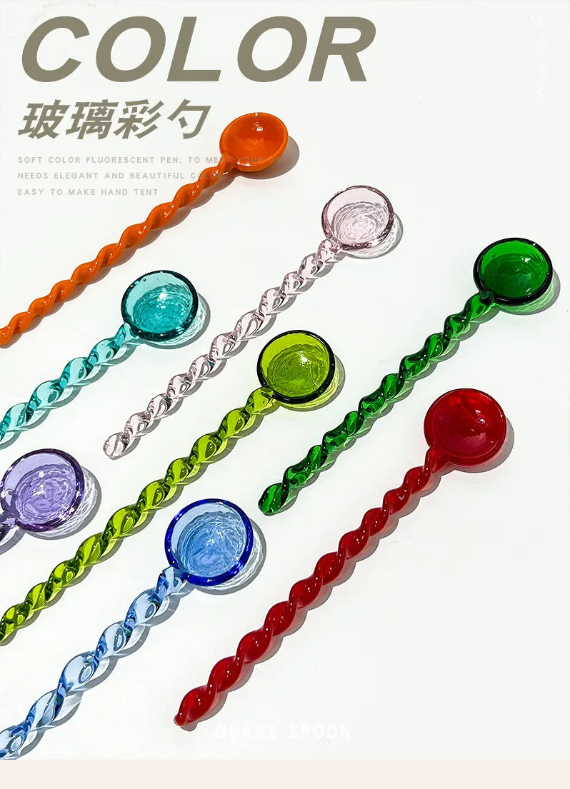 Glass Scoops with Long Handle Colorful and Cute Teaspoon Kitchen Accessories