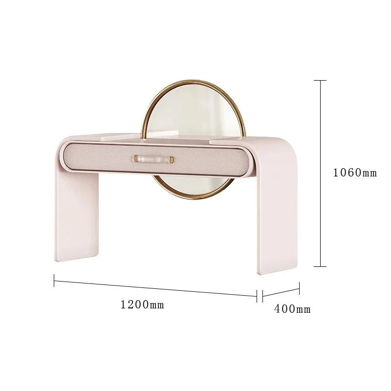Modern Pink Makeup Table Cabinet with Mirror and Drawer Minimalist Wood Dresser Furniture