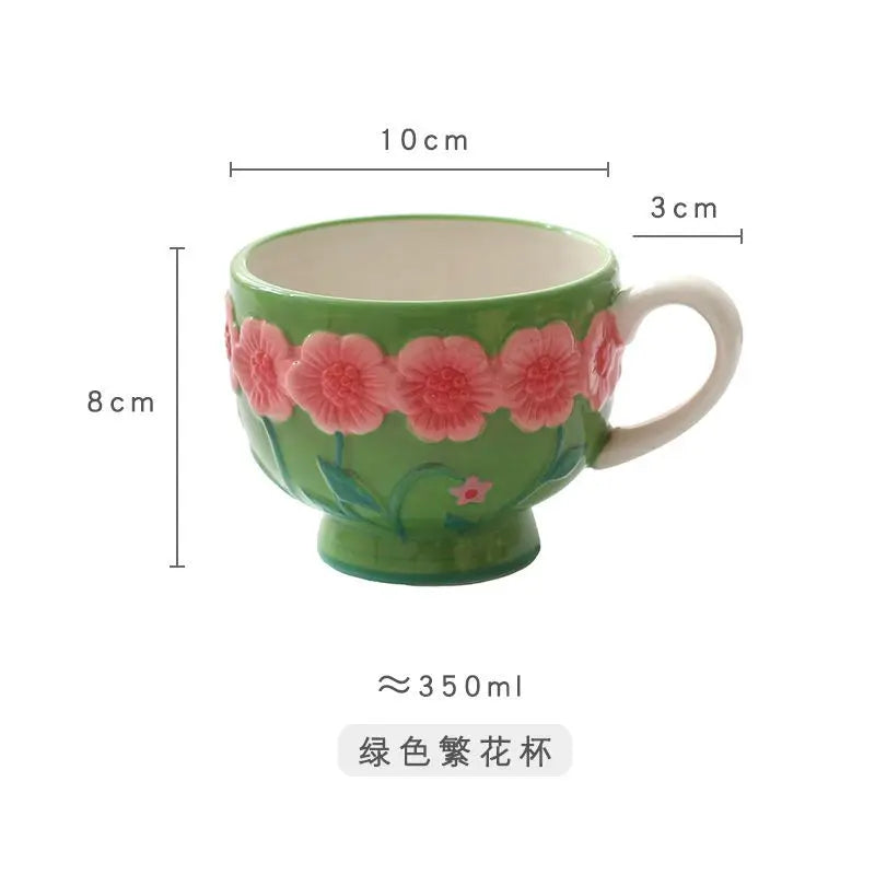 Flower Plate Embossed Small Flower Dessert Plate Ceramic Plate Under Glaze Colored Hand-painted Tableware