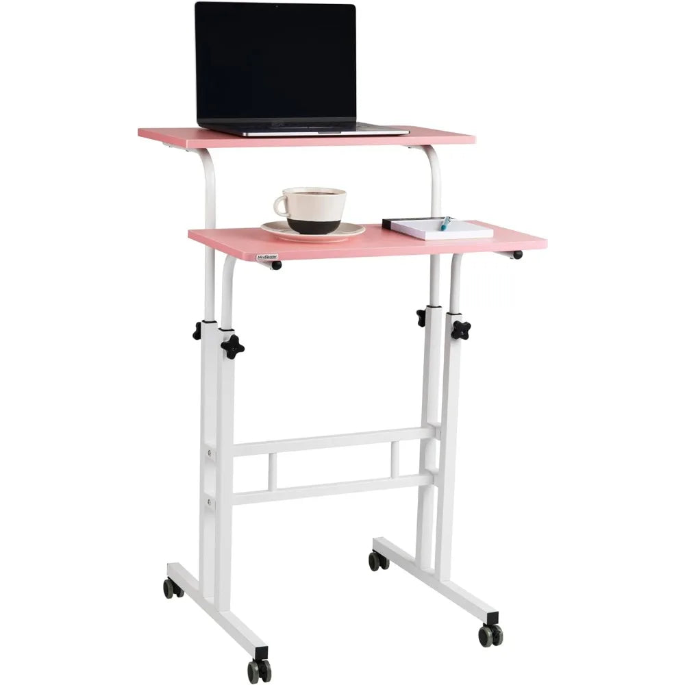 Pink Standing Desk, Adjustable Height, Computer Desk, Laptop Desk, Portable, Rolling, 15" L x 22" W x 39" H
