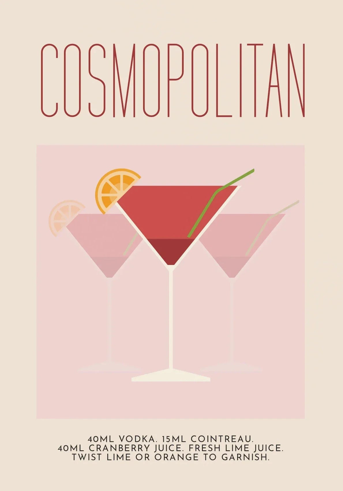 Retro Cocktail Alcohol Drink Poster Aperol Spritz Espresso Martini Canvas Printing Wall Art Vintage Bar Recipe Kitchen Decor